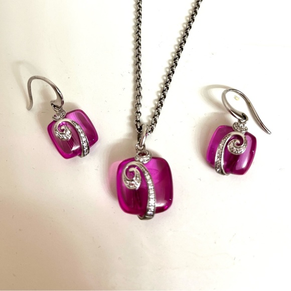 Belle Etoile Pink and Sterling Silver Necklace and Earring Set - Picture 3 of 4
